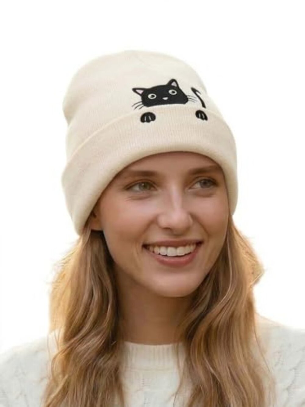 Women's Cat Beanie Knitted Hats Cute Cat Lover Gifts Funny Kitty Clothing Access